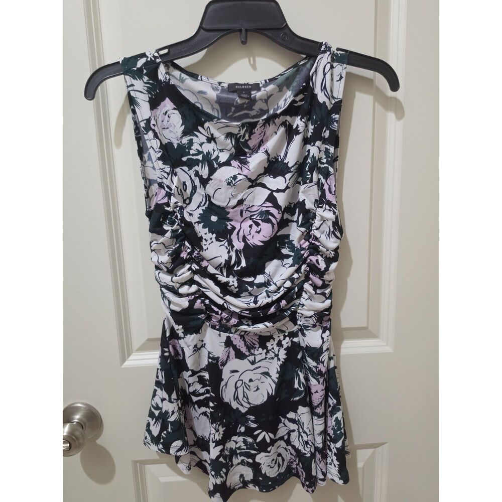 Halogen Multi-color Floral Print Ruched Sleeveless Top Size Small